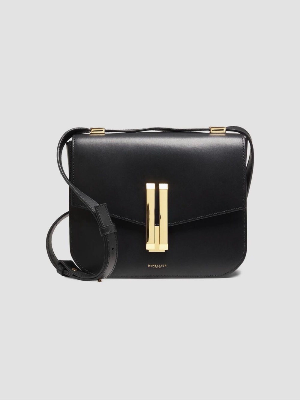 DeMellier Black Leather Crossbody with Gold-Tone Clasp